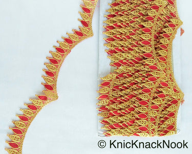 Red / Off White / Pink And Gold One Yard Scallop Lace Trim 28mm Wide